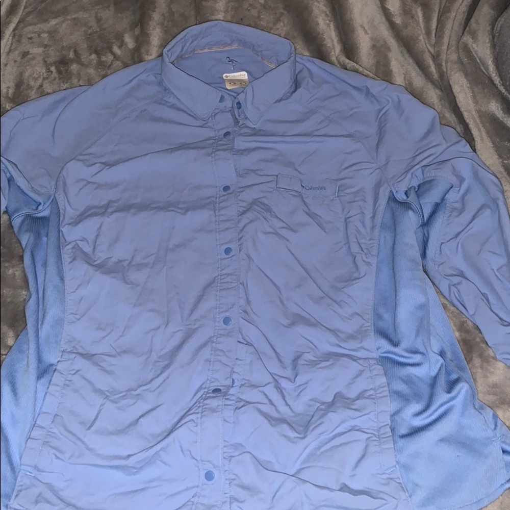 columbia sportswear light blue button up flannel